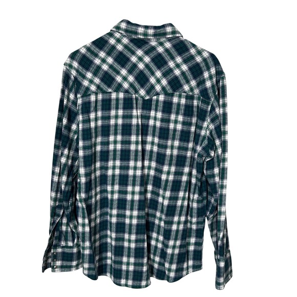 Wrangler Wrancher Shirt Blue and Green Plaid Pearly Snaps Men's Size Large - Picture 2 of 7